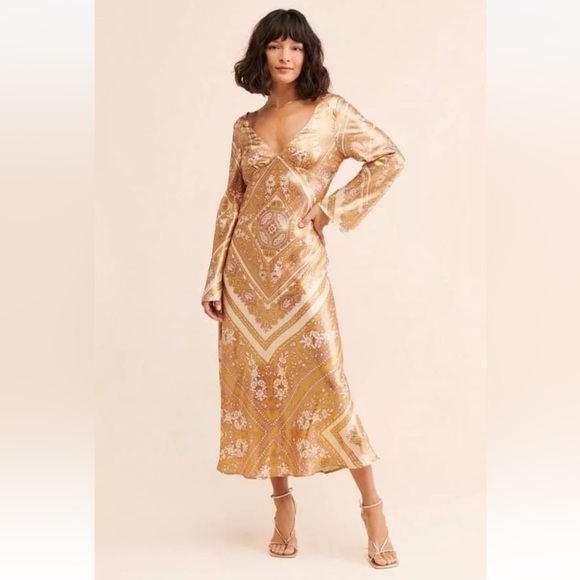 Free People Light Scarf Gold Patterned Midi Dress6